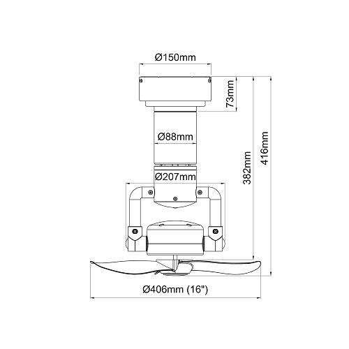 Acorn DC360 Corner Fan Ceiling Mount Measurement