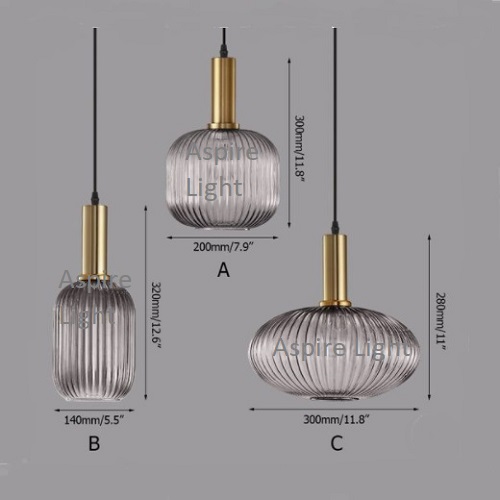 Pendant Light Hanging Lighting smoky grey glass and gold for dining, kitchen island , bedside, bathroom - Hayley