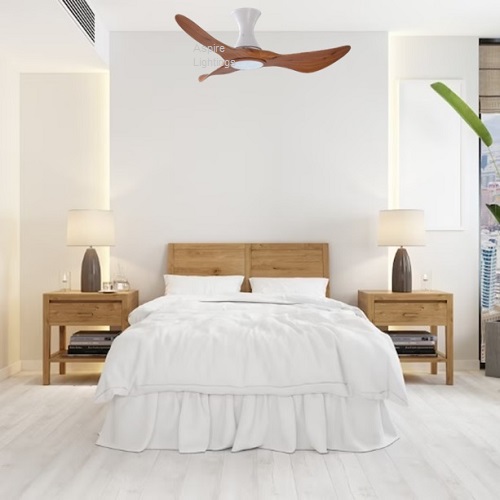 Prestige M3 Ceiling Fan LED Light White Caramel in Bedroom