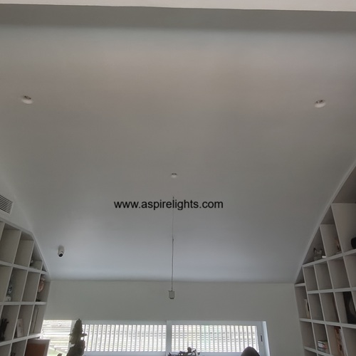 Actual finished project with gypsum downlight in Singapore condo study room curve false ceiling