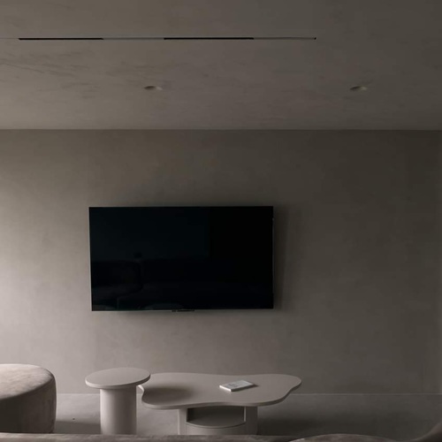 gypsum downlight in organic modern living room false ceiling.