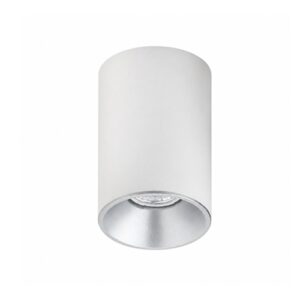 White silver cylinder ceiling light with recessed GU10 bulb opening