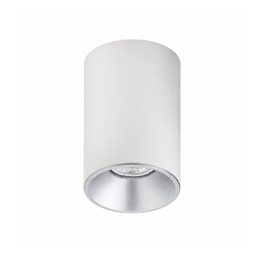 Astra White Silver Cylinder Ceiling Light White silver cylinder ceiling light with recessed GU10 bulb opening