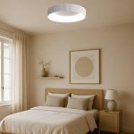 LED ceiling lights in Japandi bedroom with warm ambience