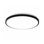 Elemental round black 40cm LED ceiling light with an aluminum frame and an acrylic diffuser.