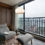 Knit beige pendant light in modern balcony lounge