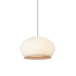 Knit beige lamp hanging light with ribbed dome shade