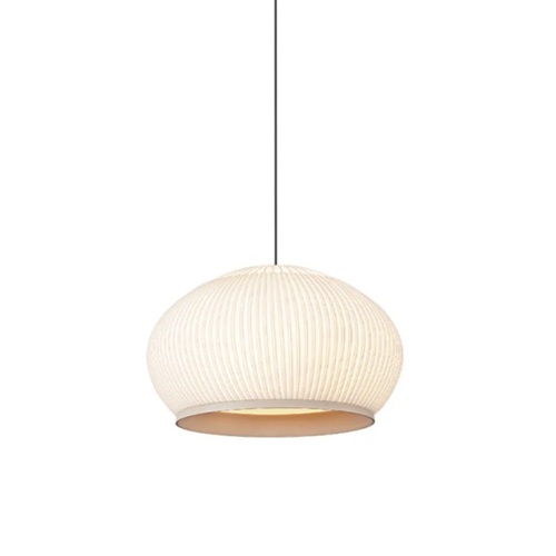 Knit beige lamp hanging light with ribbed dome shade