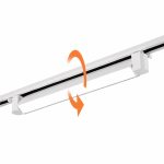 Linear track lighting fixture in a tiltable design showing rotation flexibility.