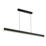 inimalist matte black hanging linear light with remote isolated on a clean white studio background.