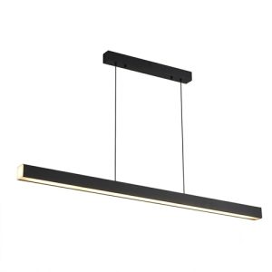 inimalist matte black hanging linear light with remote isolated on a clean white studio background.