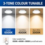 Megaman round downlight showing 6500K, 4000K and 3000K light tones