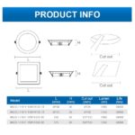 Megaman tri-tone downlight dimensions and cut-out size chart