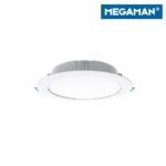 White Megaman V3 round recessed LED downlight shown from a low side angle