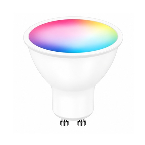 Sunshine Smart GU10 Bulb with RGB, Cool White and Warm White colour light on white background