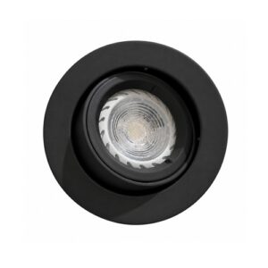 Front view of matt black adjustable recessed spotlight tiltable downlight with GU10 bulb