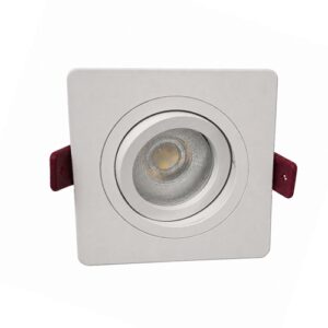 White square tiltable recessed downlight with angled GU10 bulb