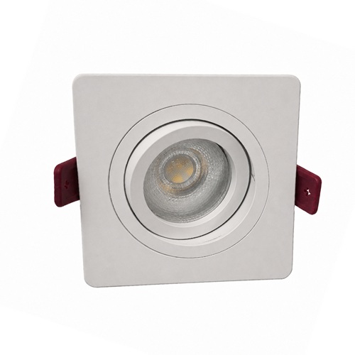 White square tiltable recessed downlight with angled GU10 bulb