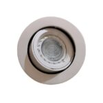 White eyeball tiltable recessed downlight shown with a GU10 bulb