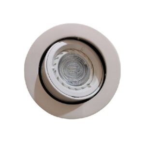 White eyeball tiltable recessed downlight shown with a GU10 bulb