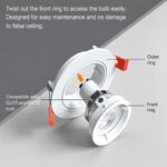 White tiltable downlight with removable front ring for easy bulb replacement