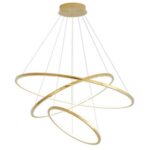 Stainless steel gold ring pendant light with three LED rings