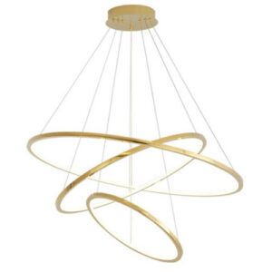 Stainless steel gold ring pendant light with three LED rings