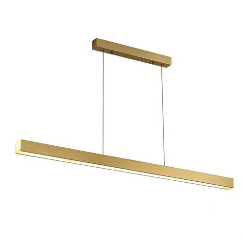 Linear Gold LED Hanging Light Studio White Background Minimalist 100cm linear gold LED hanging light with remote isolated on a plain white studio background.