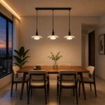 Lucien mid century layered glass pendant lights above modern dining table