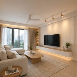 Ceiling track light fixture in modern living room