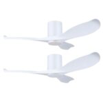 Point One Gust white ceiling fan shown with and without optional LED light