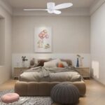 Point One Pzero F63 White Hugger ceiling fan in bedroom setup