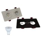 Twin GU10 bulb downlight fitting in black and white with replaceable GU10 bulb for LED ceiling downlights