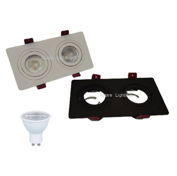 Twin GU10 bulb downlight fitting in black and white with replaceable GU10 bulb for LED ceiling downlights