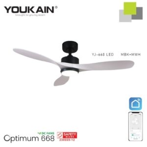 Youkain Smart Ceiling Fan Black + White – Optimum 668 DC Motor