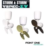 Point One Storm ceiling fan corner model in white, white with walnut blade, and white with pinewood blade options