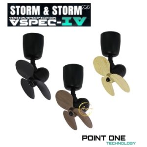 Point One Storm smart corner ceiling fan in black, walnut and pine blade options