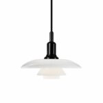 Lucien mid century layered glass pendant light with opal shades and black holder