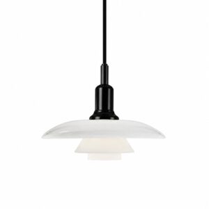 Lucien mid century layered glass pendant light with opal shades and black holder