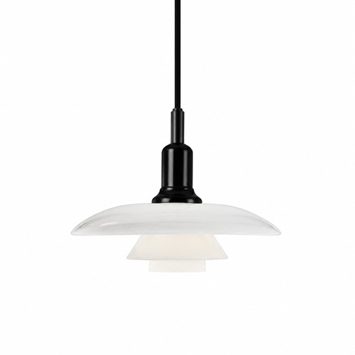 Lucien mid century layered glass pendant light with opal shades and black holder