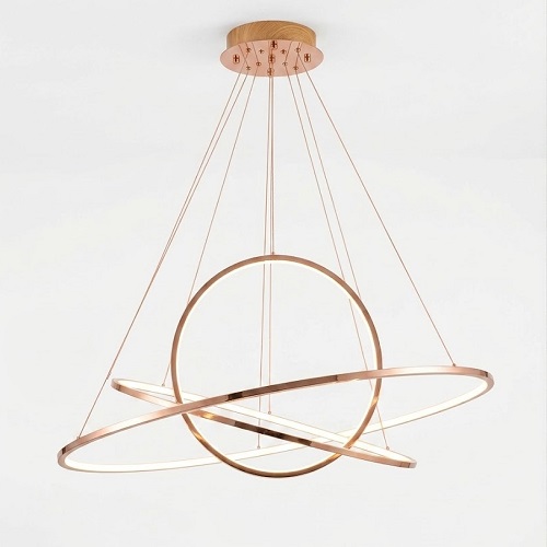 UFO 3 Rings Rose Gold Modern Hanging Light Fixtures on white background