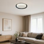 Aether round minimalist ceiling light in cream grey living room