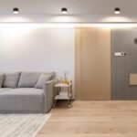 Black surface mount LED downlights in modern living room