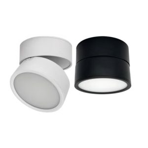 Surface mounted downlight rotatable tiltable single LED ceiling light in black and white aluminium housing