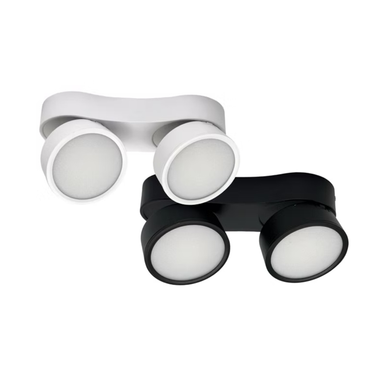 Twin LED ceiling light without false ceiling rotatable tiltable surface mounted lighting in black and white