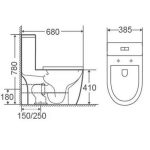 Dimension diagram for Aalto AL8040 toilet bowl showing 680 by 385 by 780mm measurements