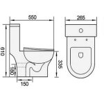 Sizing and installation dimension diagram for Aalto AL8080 children toilet bowl showing 550x265x610mm measurements.