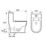 Sizing and dimension diagram for Aalto AL8090 toilet bowl showing 660x352x790mm measurements.
