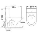 Technical dimension diagram of Aalto AL8050 toilet bowl showing height, width, and roughing-in measurements.