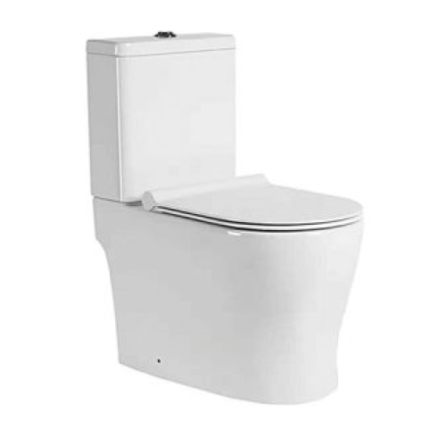 Aalto AL8050 modern white two-piece double vortex toilet bowl with soft close seat.